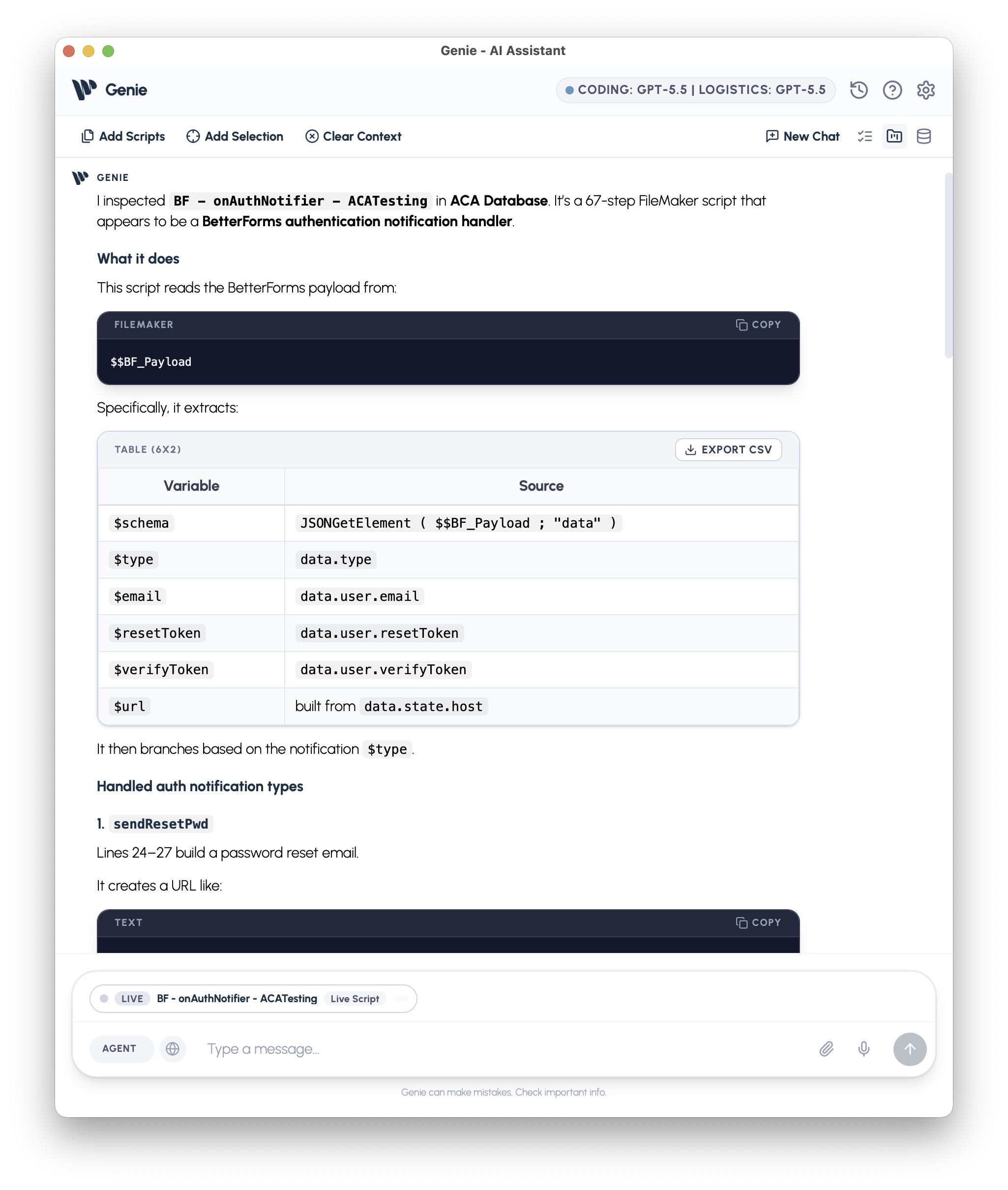 Expanded Genie AGENT analysis with tables and structured explanation.