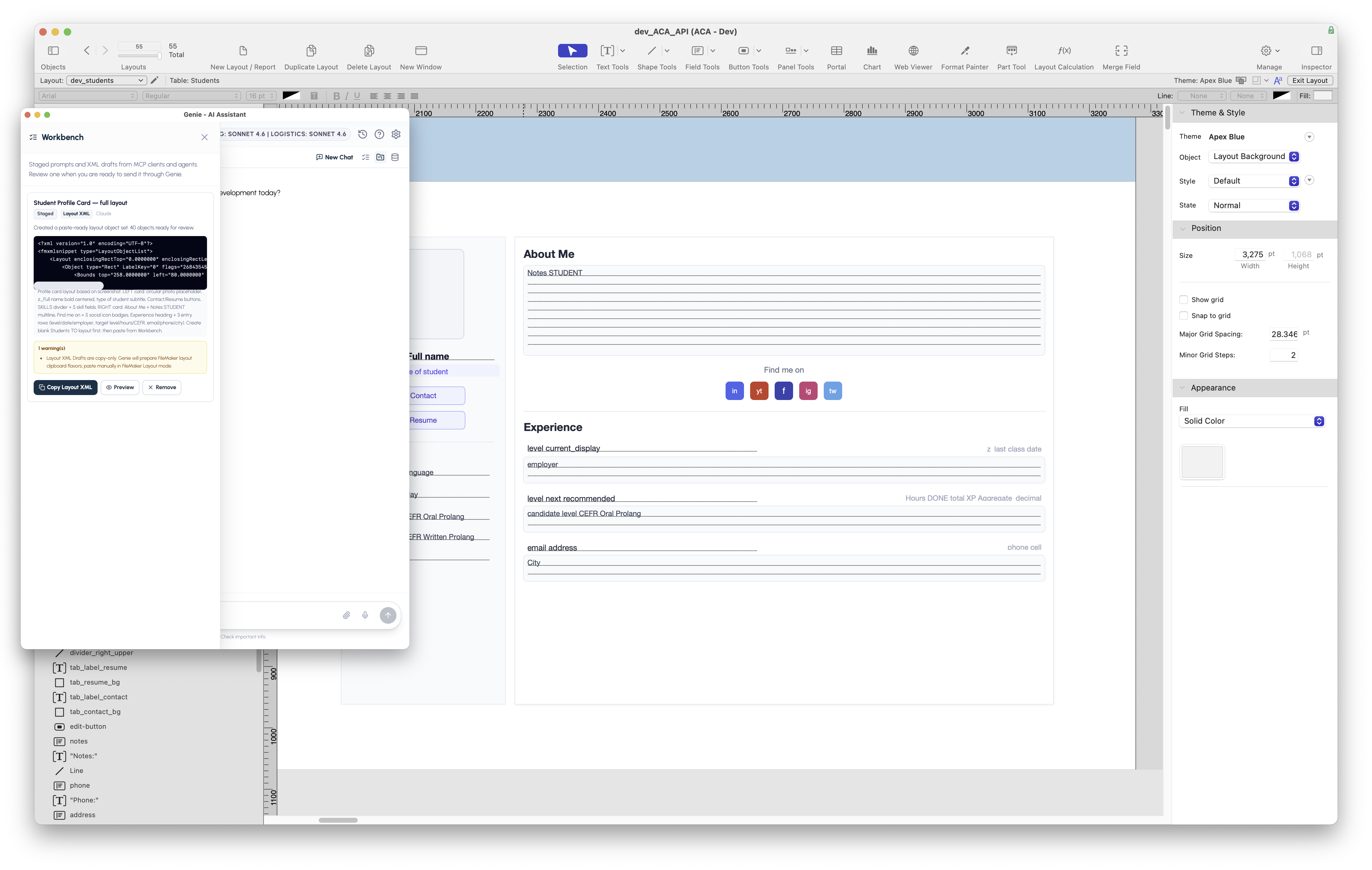 The generated layout can be previewed and transferred back into FileMaker for final refinement.