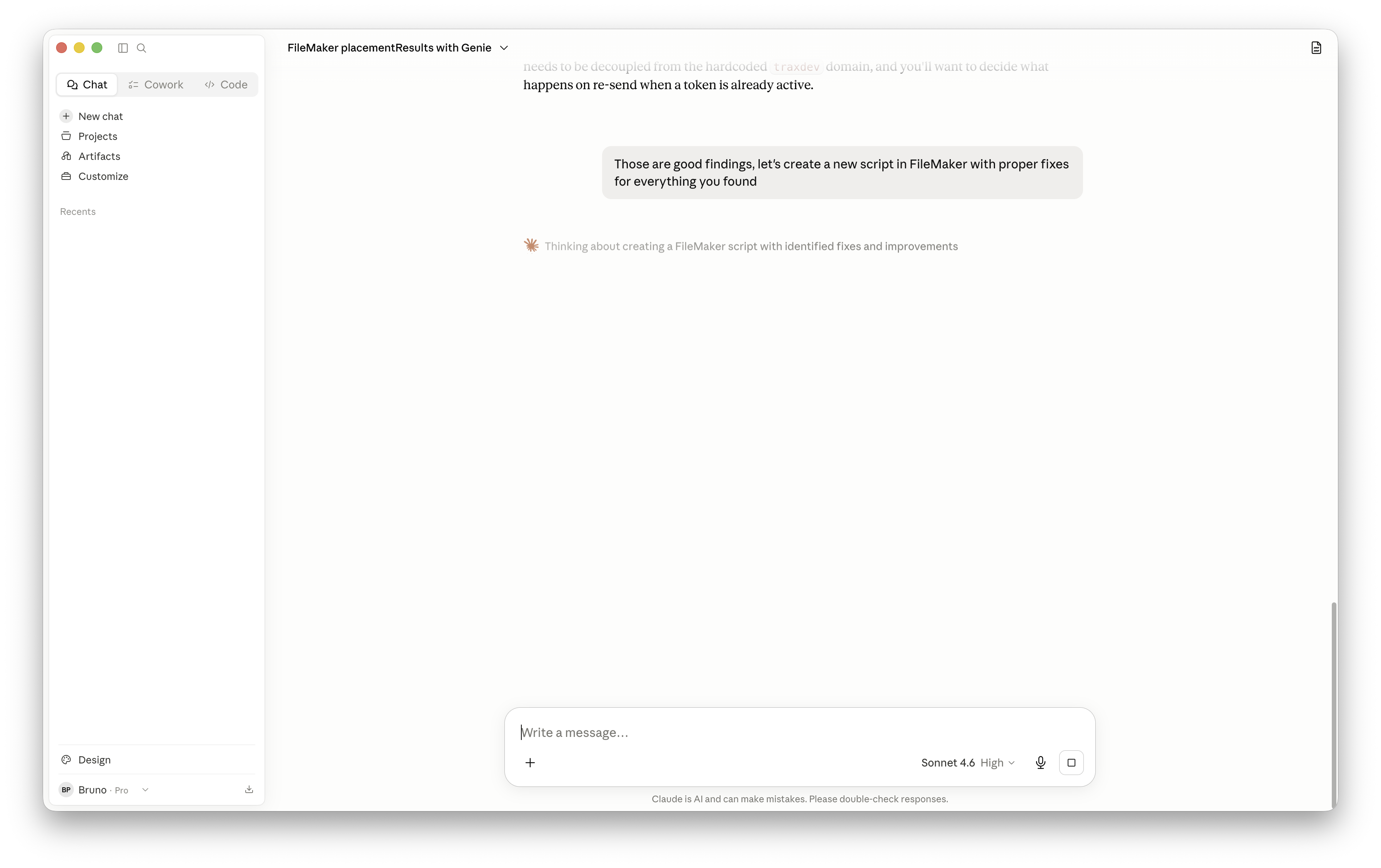 Claude can generate a revised script directly from the issues identified in earlier analysis.
