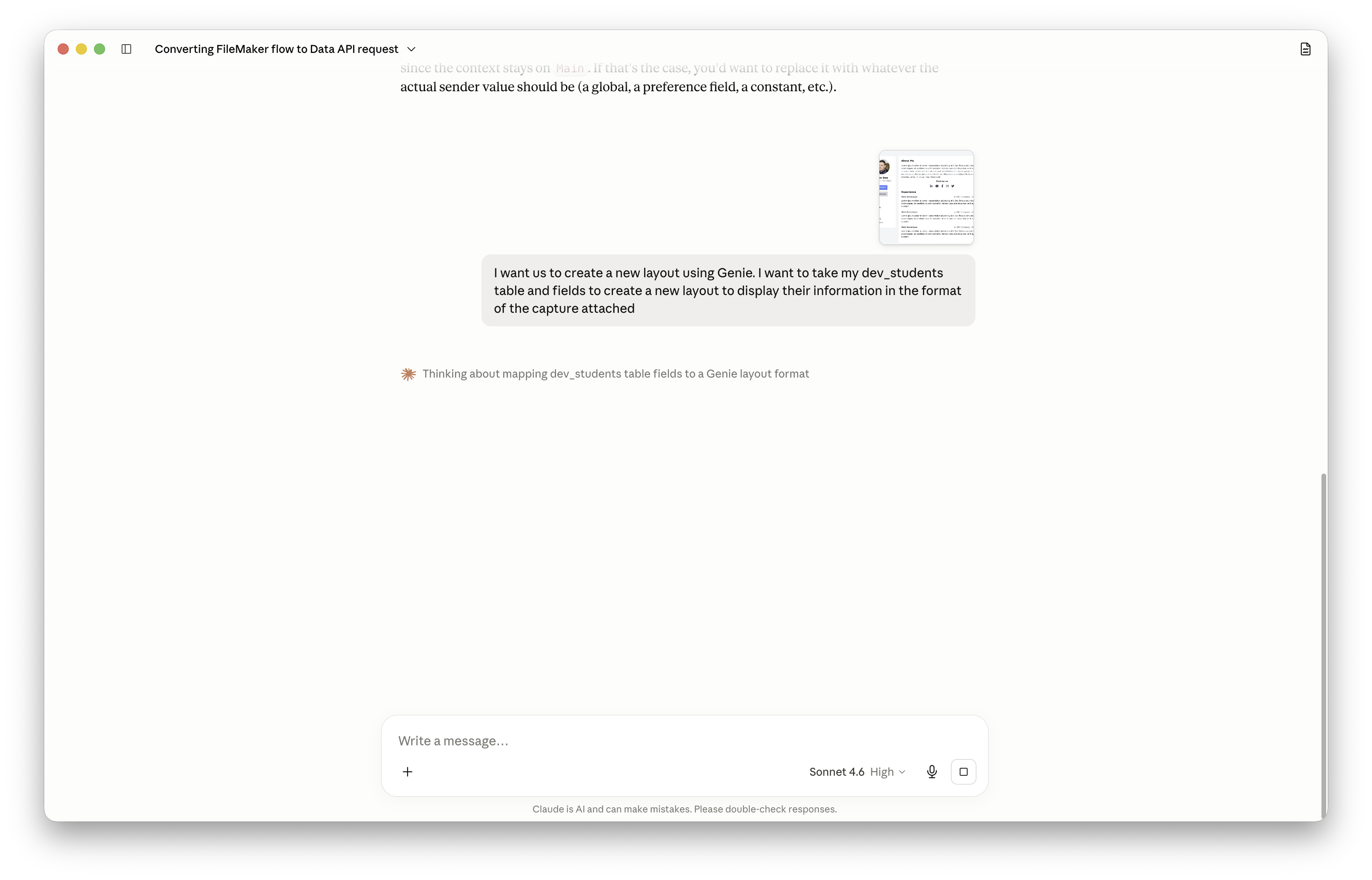 Claude adapts the visual reference to your actual FileMaker schema and fields.