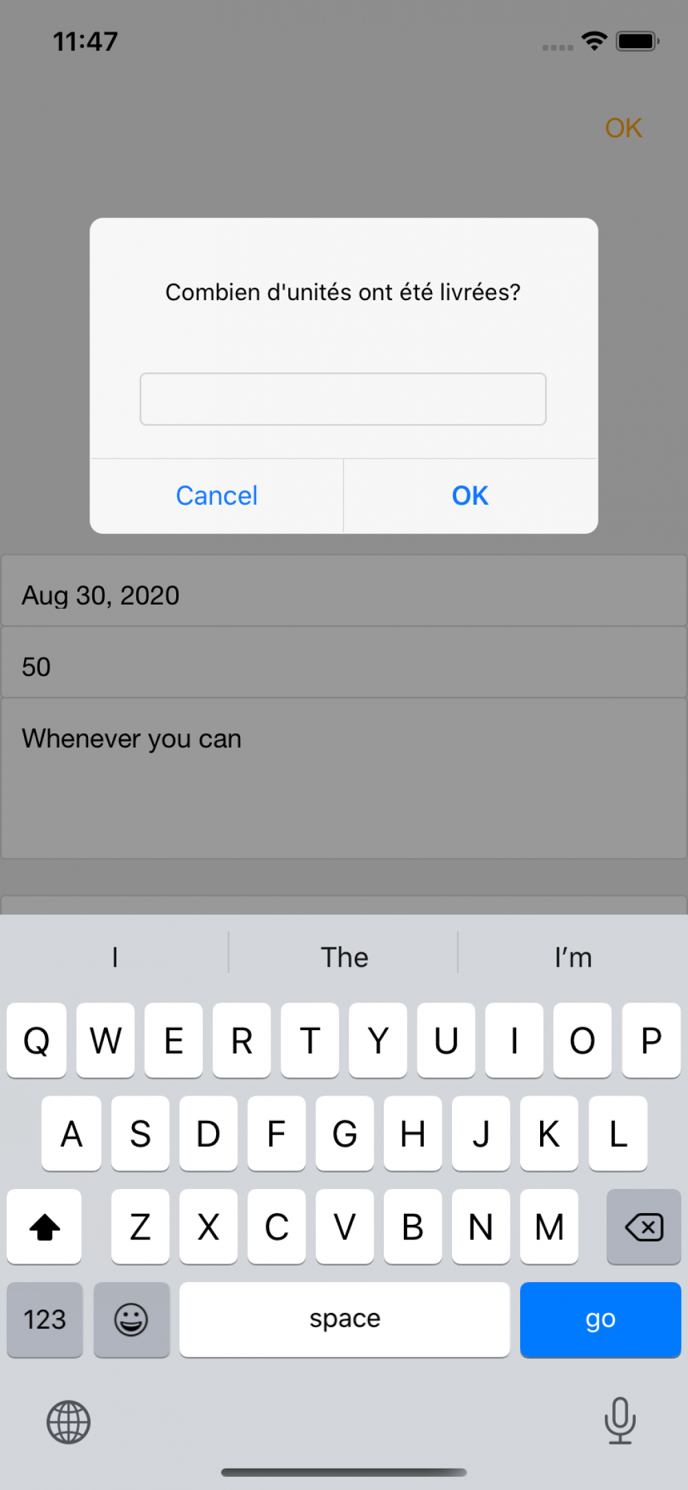 Screenshot from LP - Swift iOS App - Manage Simple Inventory / Orders