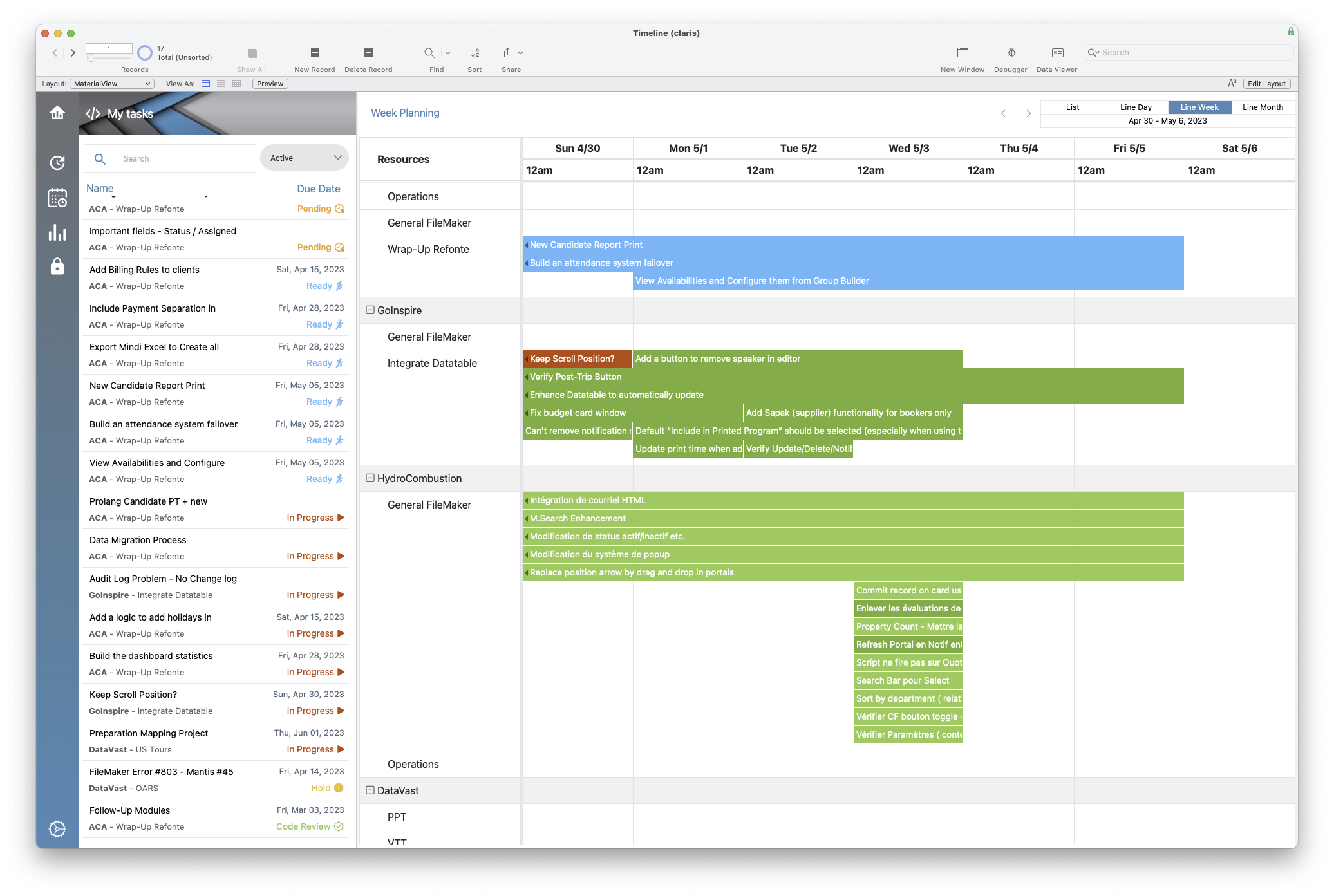 Screenshot from Timeline - FileMaker Tasks/Projects Management system